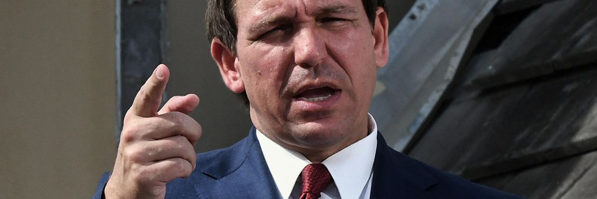 Florida Gov. Ron DeSantis speaks at a January 18, 2023 press conference in Daytona Shores.