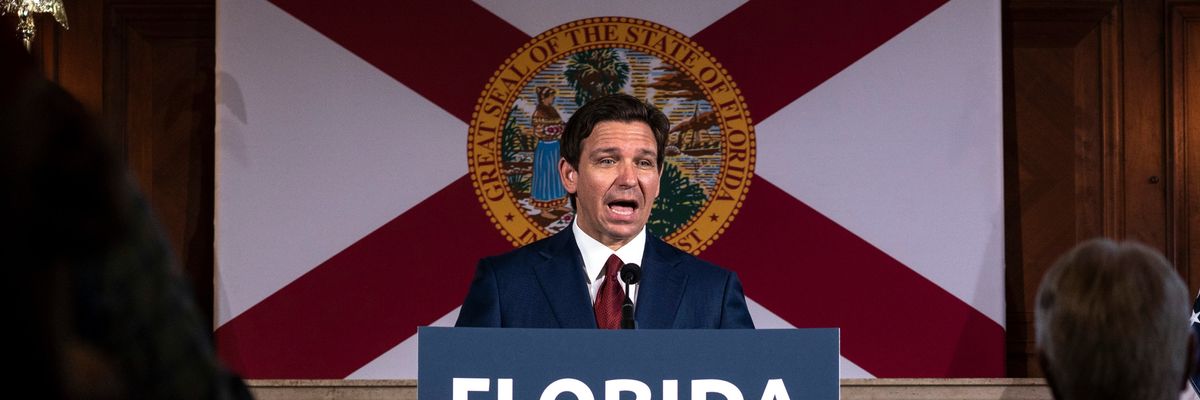 Florida Gov. Ron DeSantis takes questions from the media