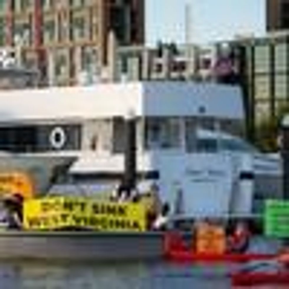 Flotilla protest in front of Manchin's yacht