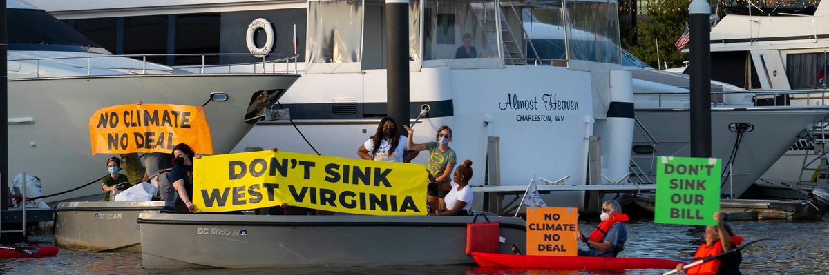 Flotilla protest in front of Manchin's yacht