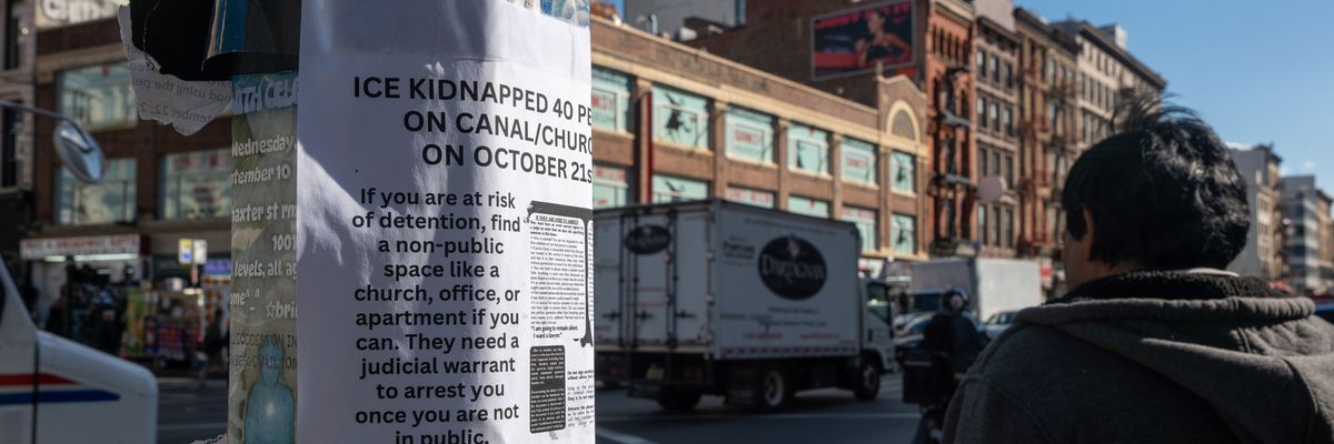 Flyer on Canal Street alerts residents of ICE raid.