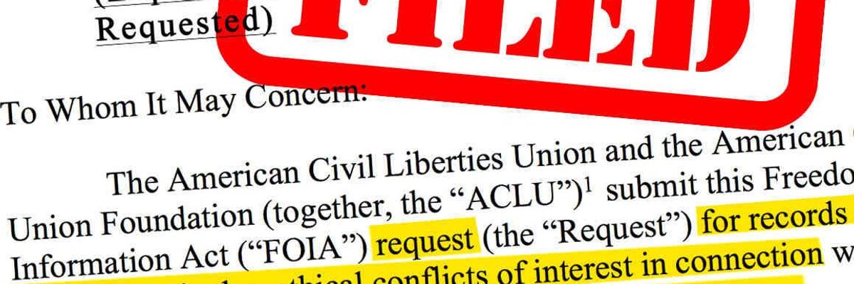 In First of Many, ACLU FOIA Request Seeks Information About the New President's Conflicts of Interests