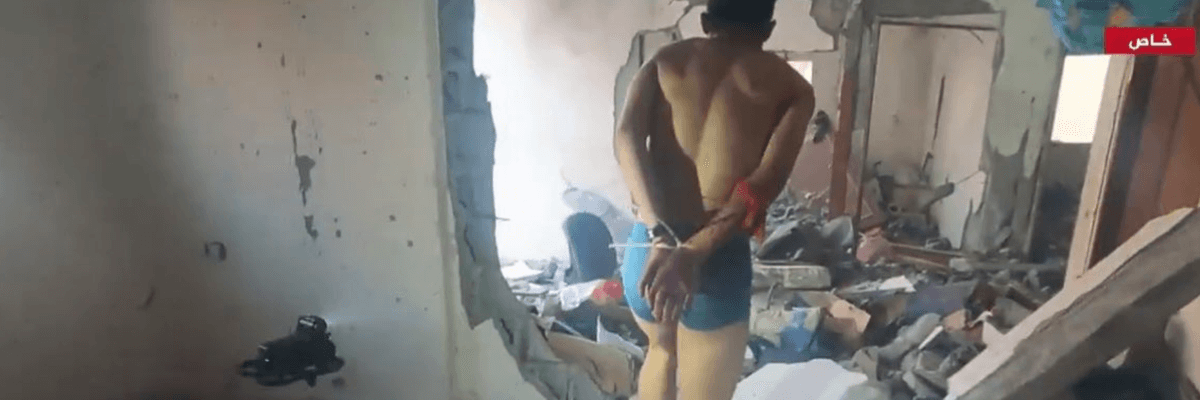 Footage shows a Palestinian man being used by the Israel Defense Forces as a human shield. 