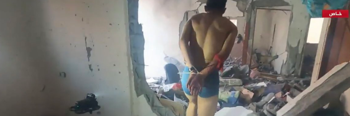 Footage shows a Palestinian man being used by the Israel Defense Forces as a human shield. 