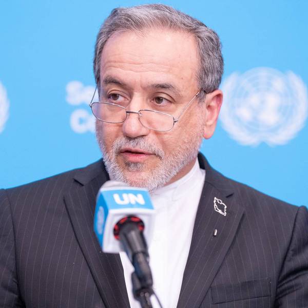 Foreign Minister of Iran Abbas Araghchi speaks at the UN