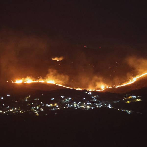 Forest fires sweep through the outskirts of the southern village of Kfar Shouba as a result of Israeli shelling that targeted the area