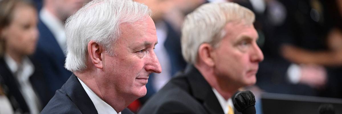 Former Acting Attorney General Jeffrey A. Rosen (L) and former Acting Deputy Attorney General Richard Donoghue (R) testify during the fifth hearing of the House Select Committee to Investigate the January 6 Attack on the U.S. Capitol in Washington, D.C. on June 23, 2022.
