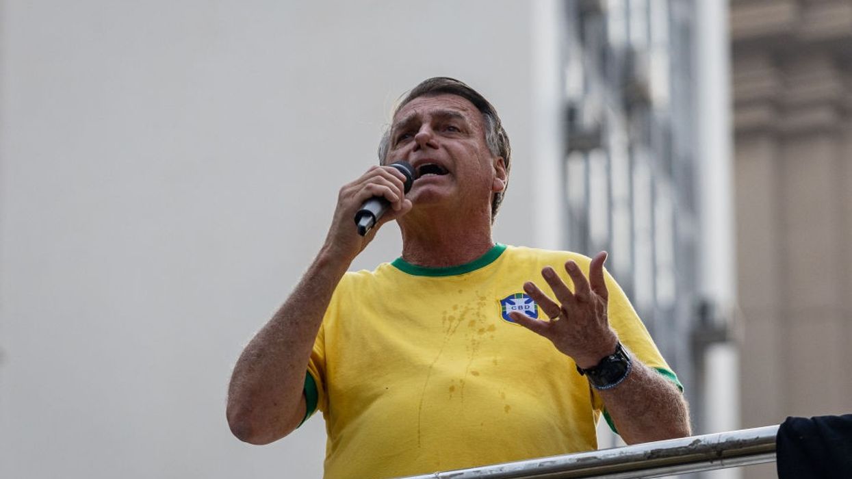 Former Brazilian President Jair Bolsonaro speaks at a rally in Brazil