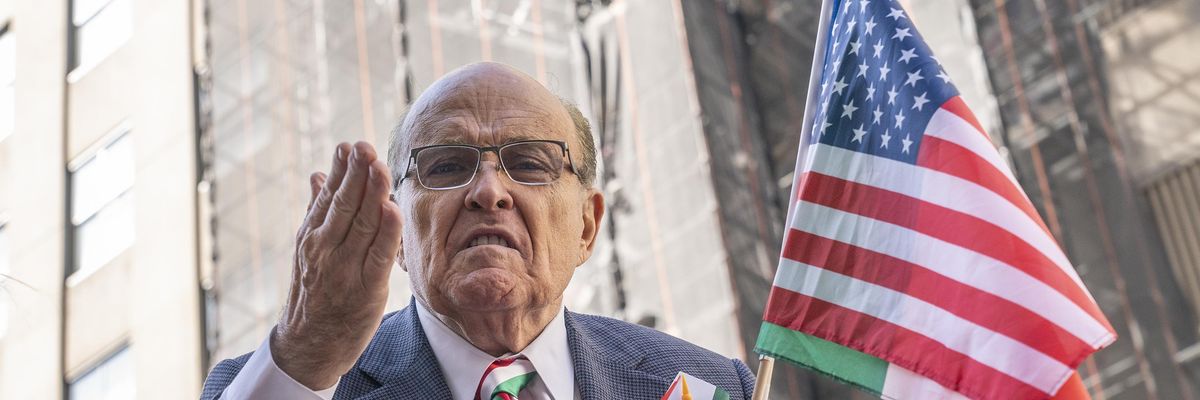Former New York City Mayor Rudy Giuliani attends the annual Columbus Day parade in Manhattan on October 11, 2022.