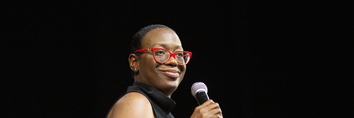 Former Ohio state Sen. Nina Turner speaks before Democratic presidential hopeful Sen. Bernie Sanders takes the stage for a town hall discussion about healthcare on July 25, 2019 in Los Angeles. (Photo: David McNew/Getty Images)