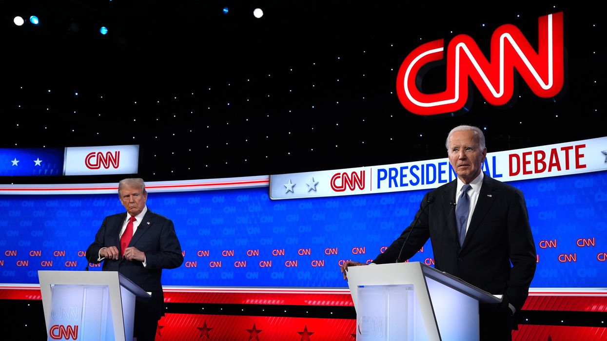 Former President Donald Trump and President Joe Biden are seen during a debate