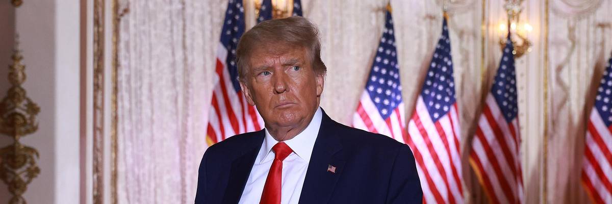 Former President Donald Trump leaves the stage after announcing his 2024 White House bid