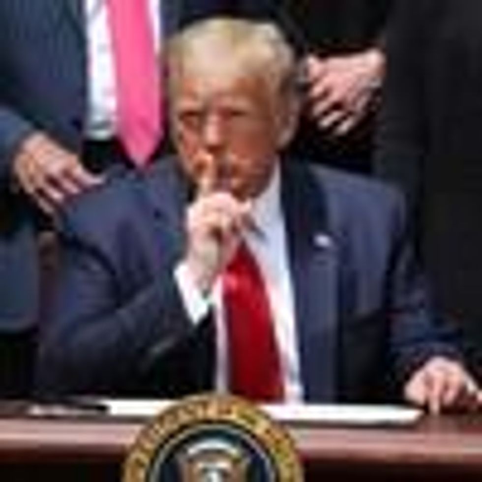 Former President Donald Trump shushes reporters