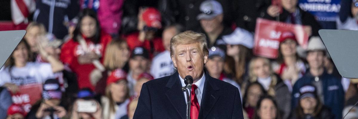 Former President Donald Trump speaks at a rally at the Montgomery County Fairgrounds on January 29, 2022, in Conroe, Texas.