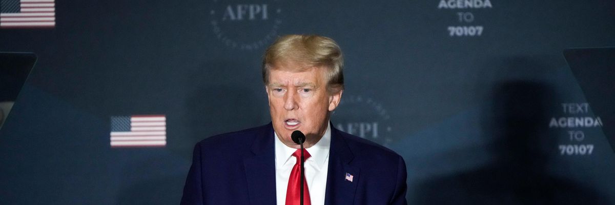 Former President Donald Trump speaks at a think tank summit