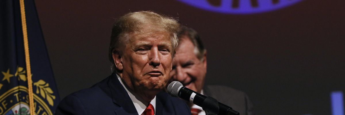 Former President Donald Trump speaks at the New Hampshire Republican State Committee fundraiser on January 28, 2023. 