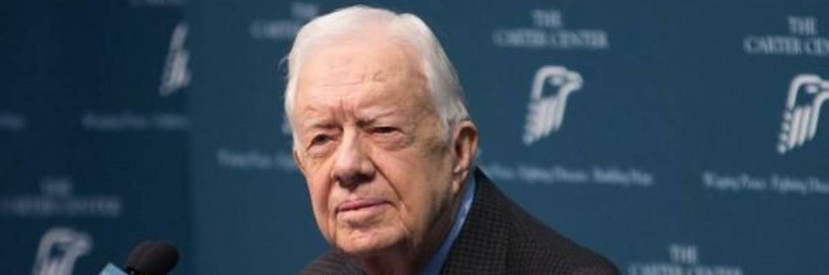 Former President Jimmy Carter speaks during a press conference