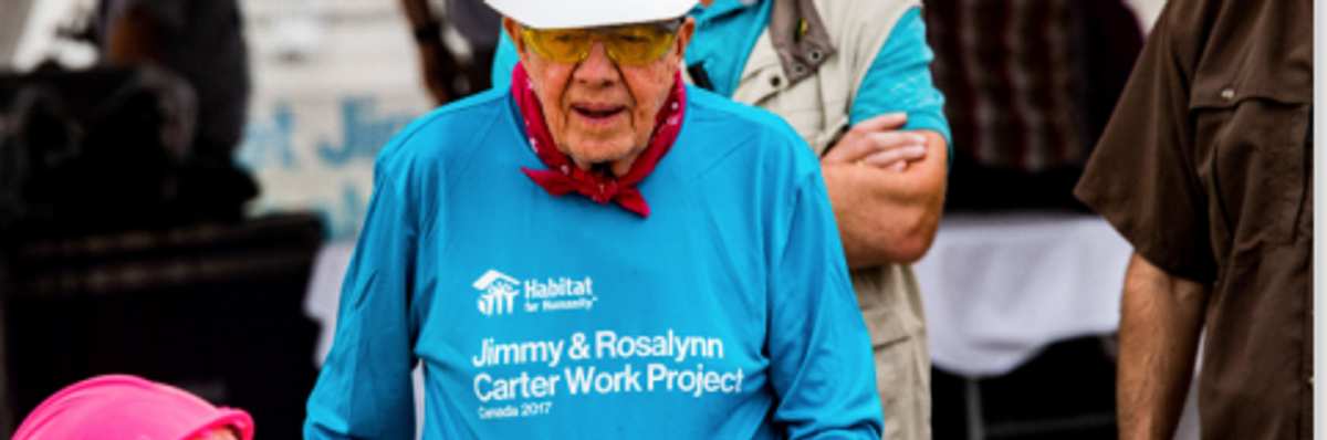 Former president Jimmy Carter works on one of his beloved Habitat for Humanity projects in 2017 projects