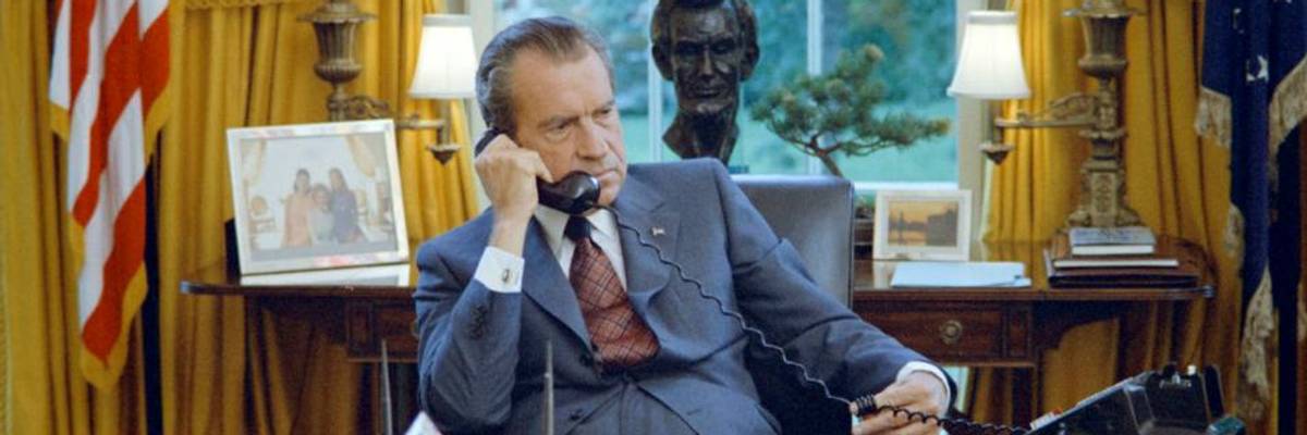 Former President Richard Nixon at his desk in the Oval Office of the White House on June 23, 1972.