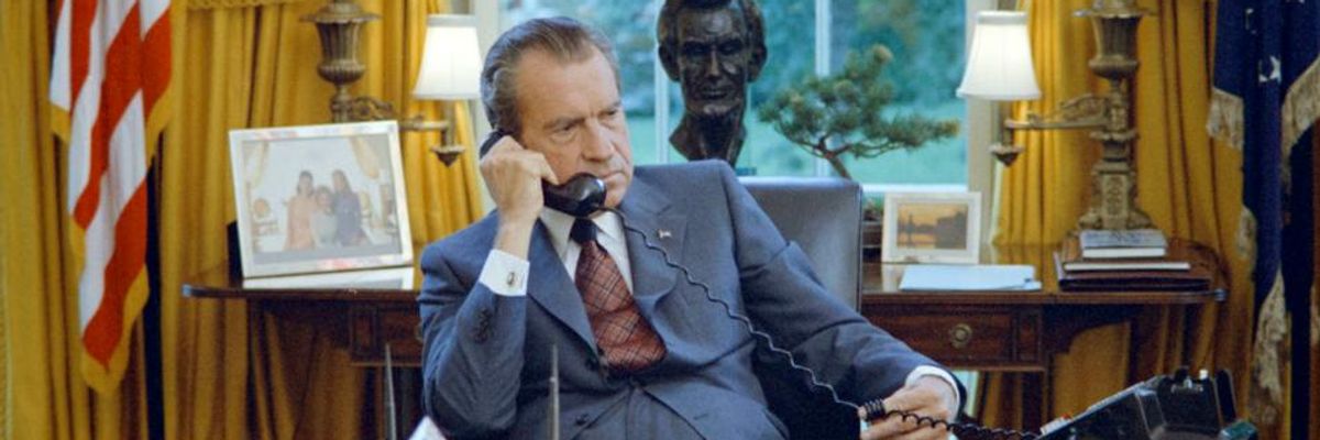 Former President Richard Nixon at his desk in the Oval Office of the White House on June 23, 1972.