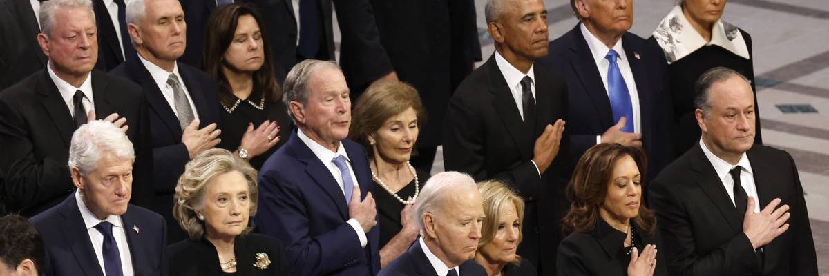 Former presidents and vice presidents at Jimmy Carter's funeral.