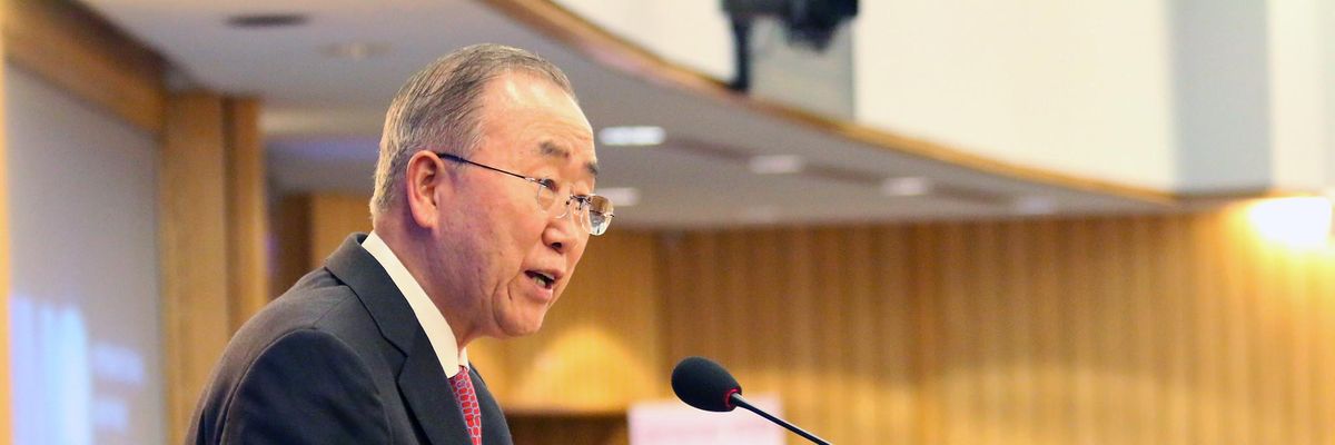Former U.N. chief Ban Ki-moon speaks at a meeting
