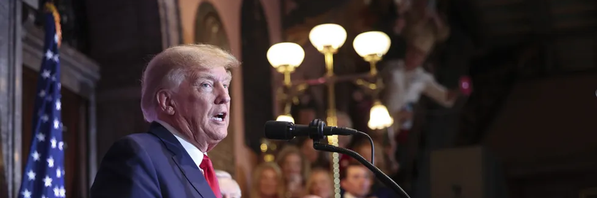 Former U.S. President Donald Trump delivers a speech