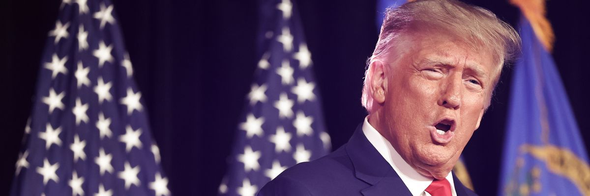 Former U.S. President Donald Trump prepares to deliver remarks