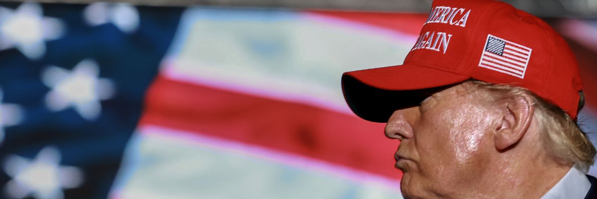 Former U.S. President Donald Trump speaks at a campaign rally