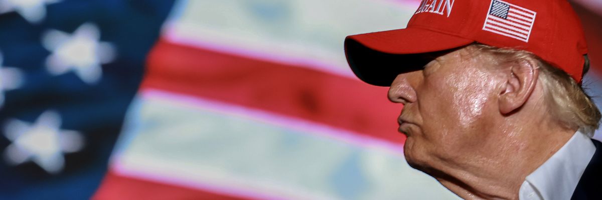 Former U.S. President Donald Trump speaks at a campaign rally