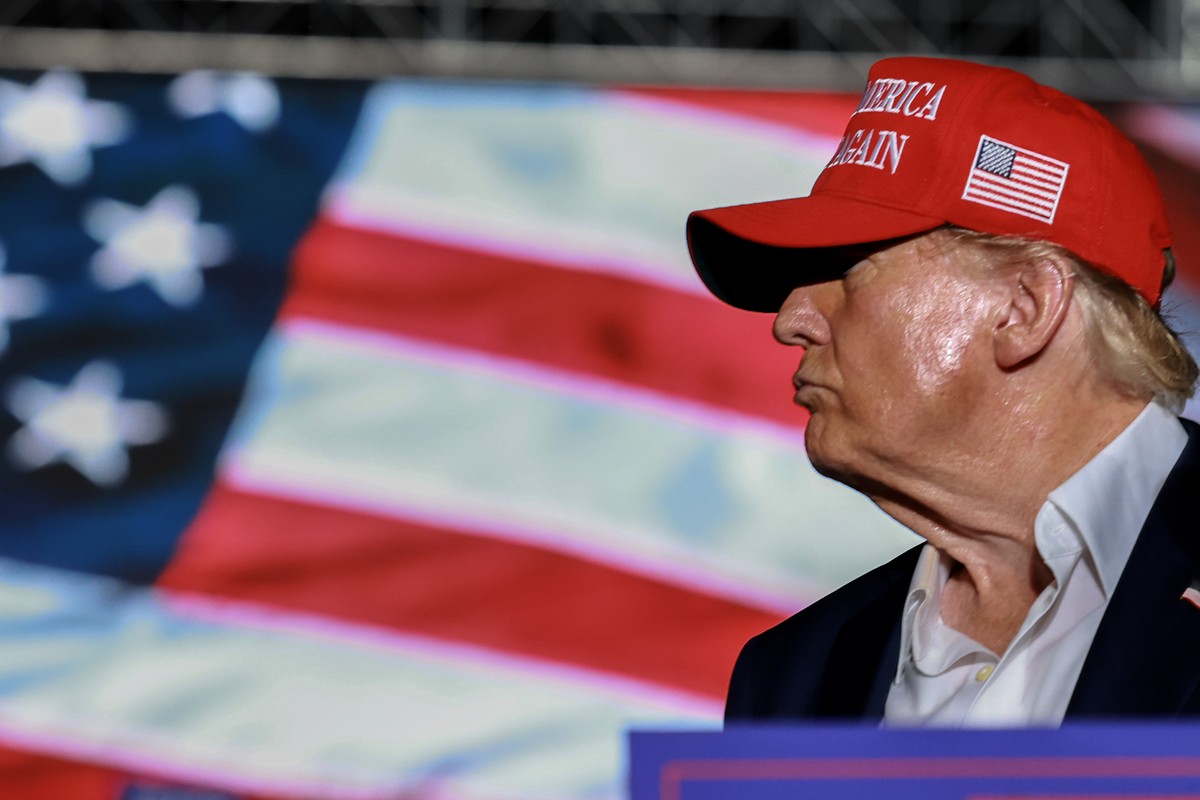 Former U.S. President Donald Trump speaks at a campaign rally