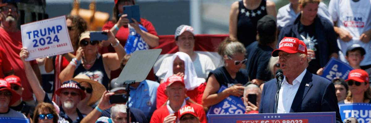 Former U.S. President Donald Trump speaks at a rally