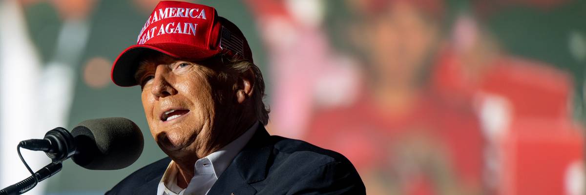 Former U.S. President Donald Trump speaks at a "Save America" rally on October 22, 2022 in Robstown, Texas.