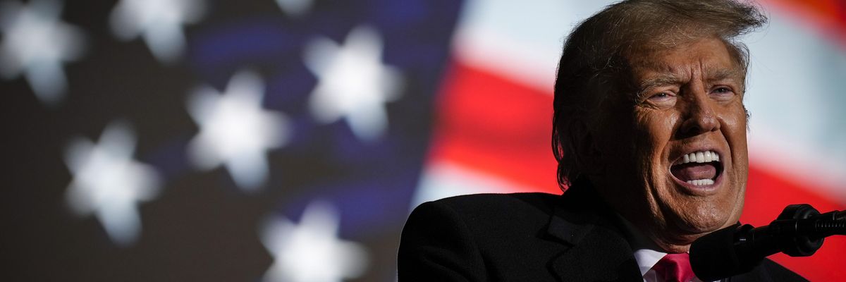 Former U.S. President Donald Trump speaks during a rally on November 7, 2022 in Vandalia, Ohio.
