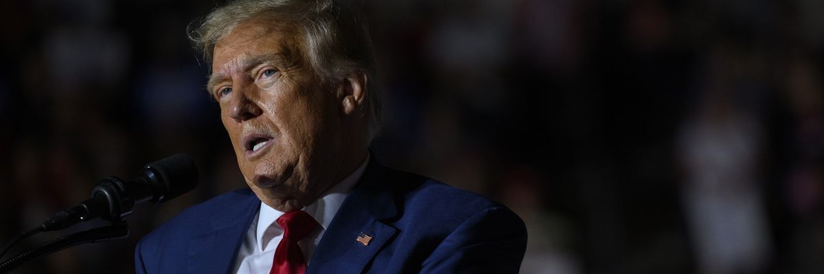 Former U.S. President Donald Trump speaks to supporters