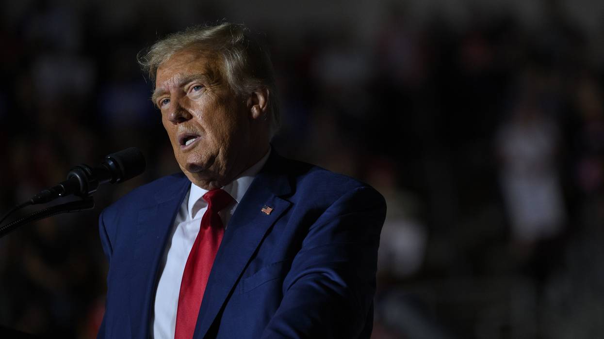 Former U.S. President Donald Trump speaks to supporters