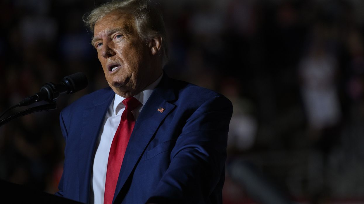 Former U.S. President Donald Trump speaks to supporters