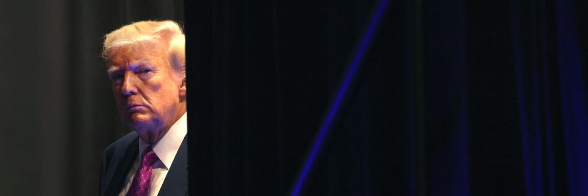 Former U.S. President Donald Trump waits to be introduced at a Republican Party event
