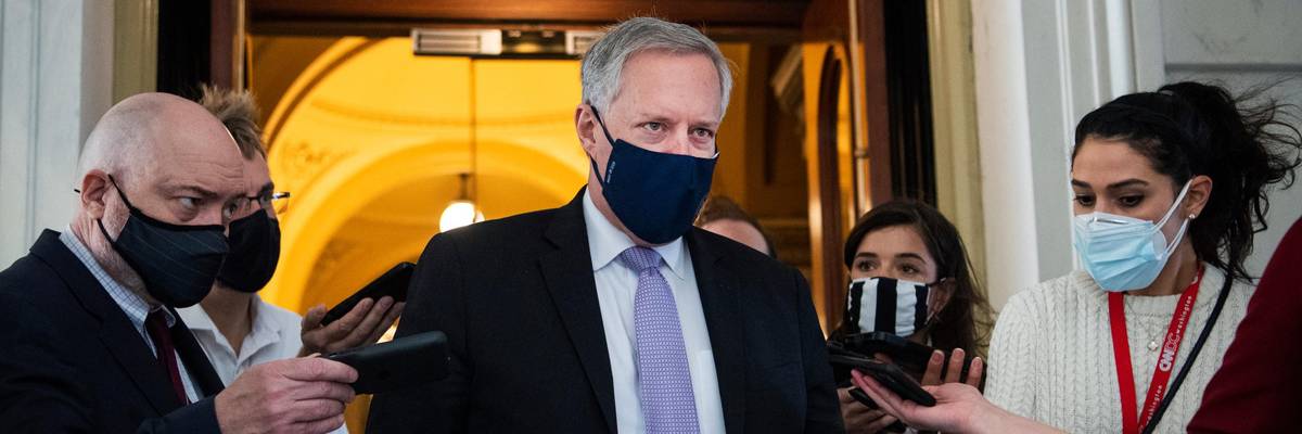 Former White House Chief of Staff Mark Meadows speaks to reporters.