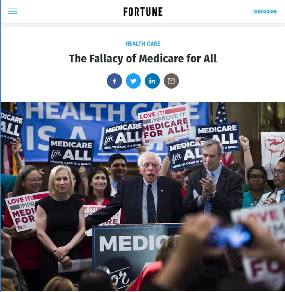 Fortune (4/24/19) published commentary about Medicare for All by Bill George, a Goldman Sachs executive, former CEO of Medtronic and former board member of pharmaceutical giant Novartis.