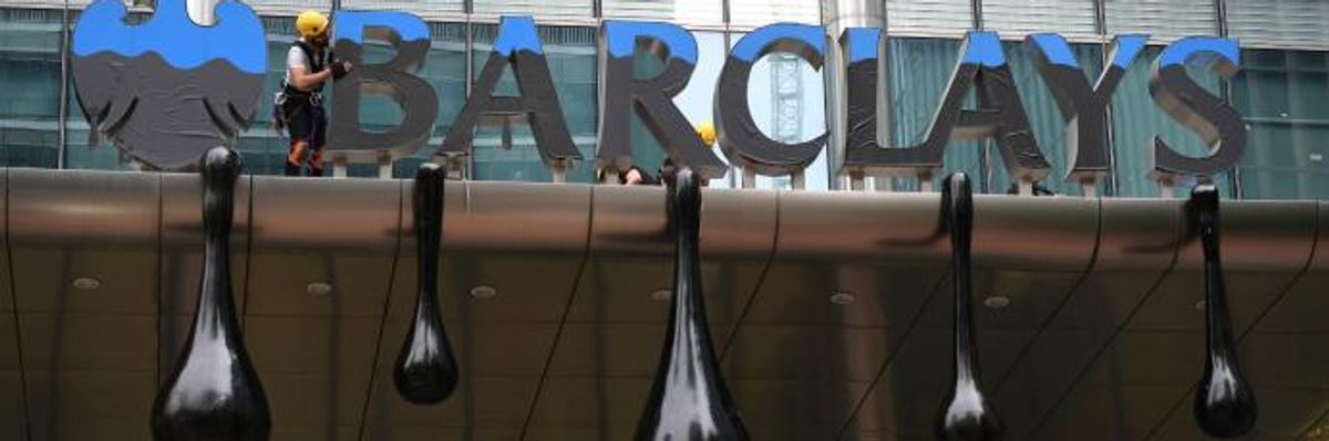 Greenpeace Slathers Barclay's London Headquarters With Faux Tar Sands Spill