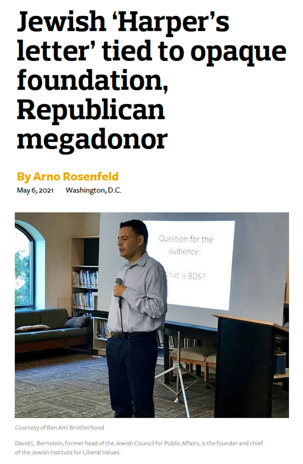Forward: Jewish 'Harper's letter' tied to opaque foundation, Republican megadonor