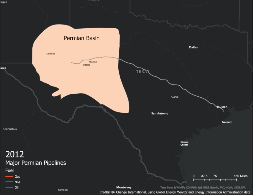 Fossil Fuel pipelines in the Permian Basin, 2012-2021