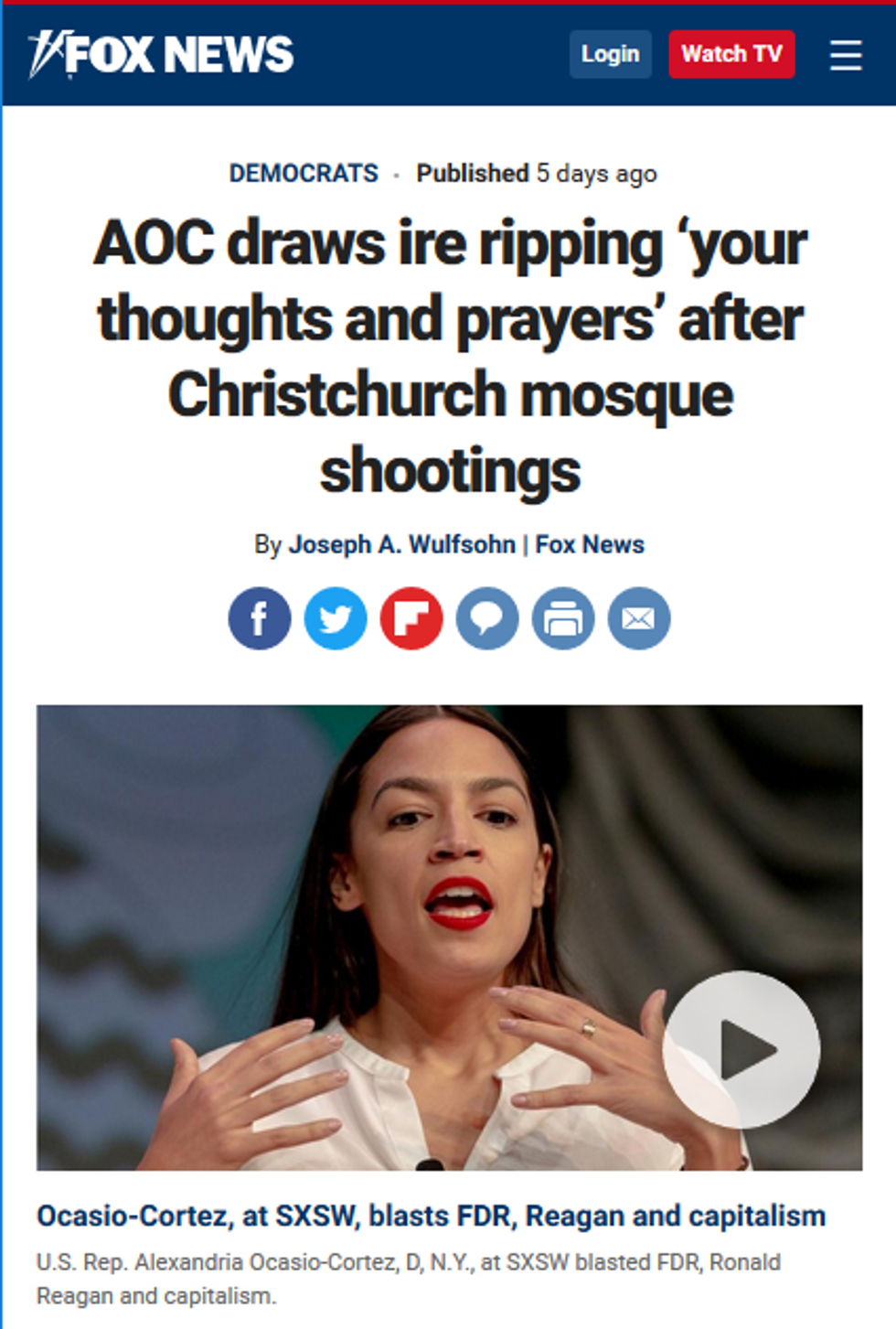 Fox: AOC draws ire ripping 'your thoughts and prayers' after Christchurch mosque shootings