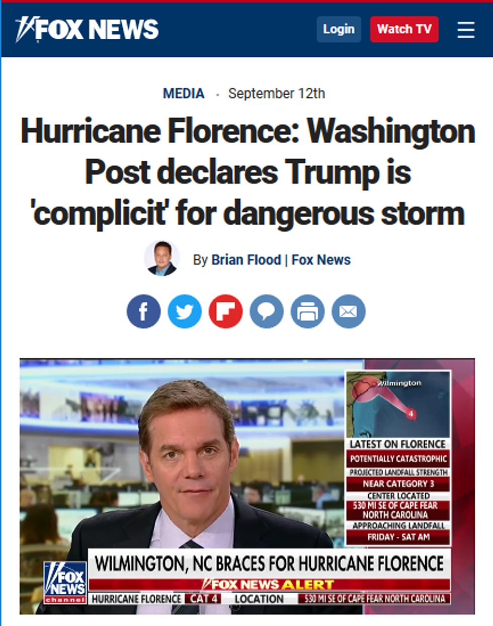 Fox News: Hurricane Florence: Washington Post declares Trump is 'complicit' for dangerous storm