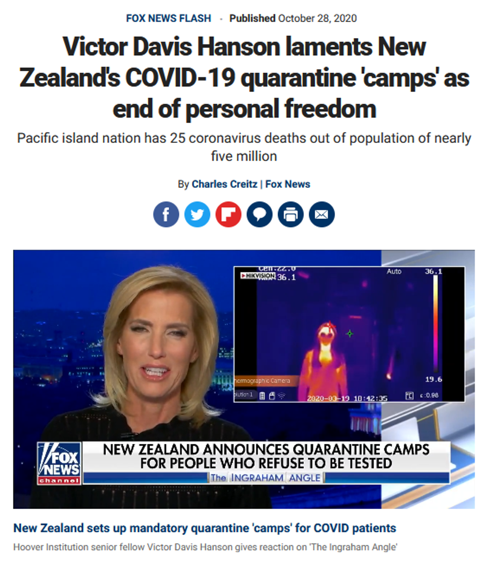 Fox News: Victor Davis Hanson laments New Zealand's COVID-19 quarantine 'camps' as end of personal freedom
