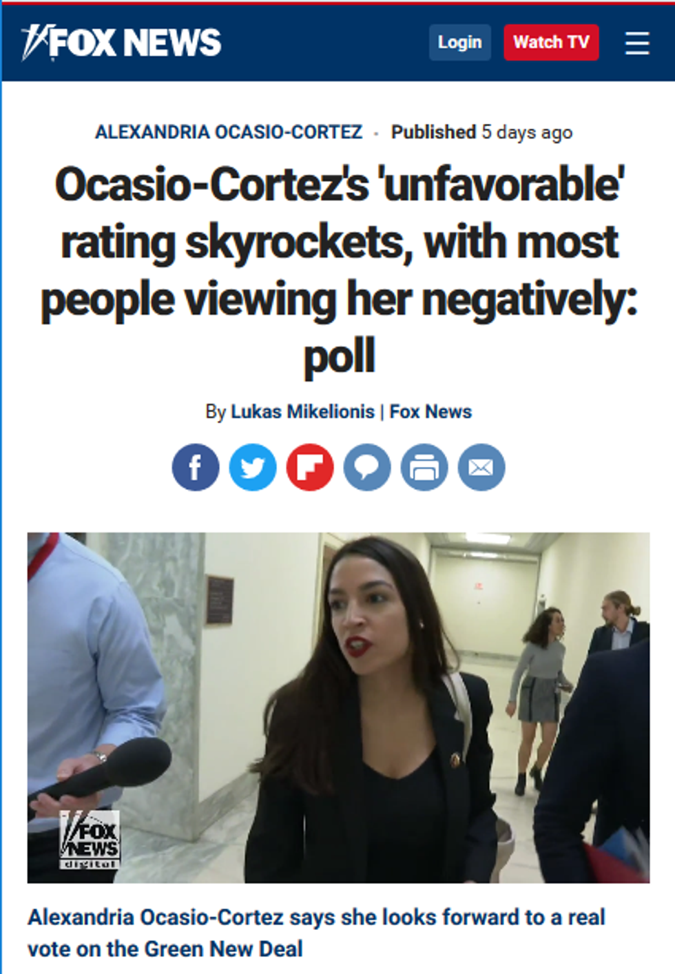 Fox: Ocasio-Cortez's 'unfavorable' rating skyrockets, with most people viewing her negatively: poll
