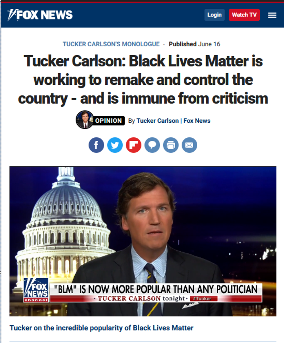 Fox: Tucker Carlson: Black Lives Matter is working to remake and control the country - and is immune from criticism