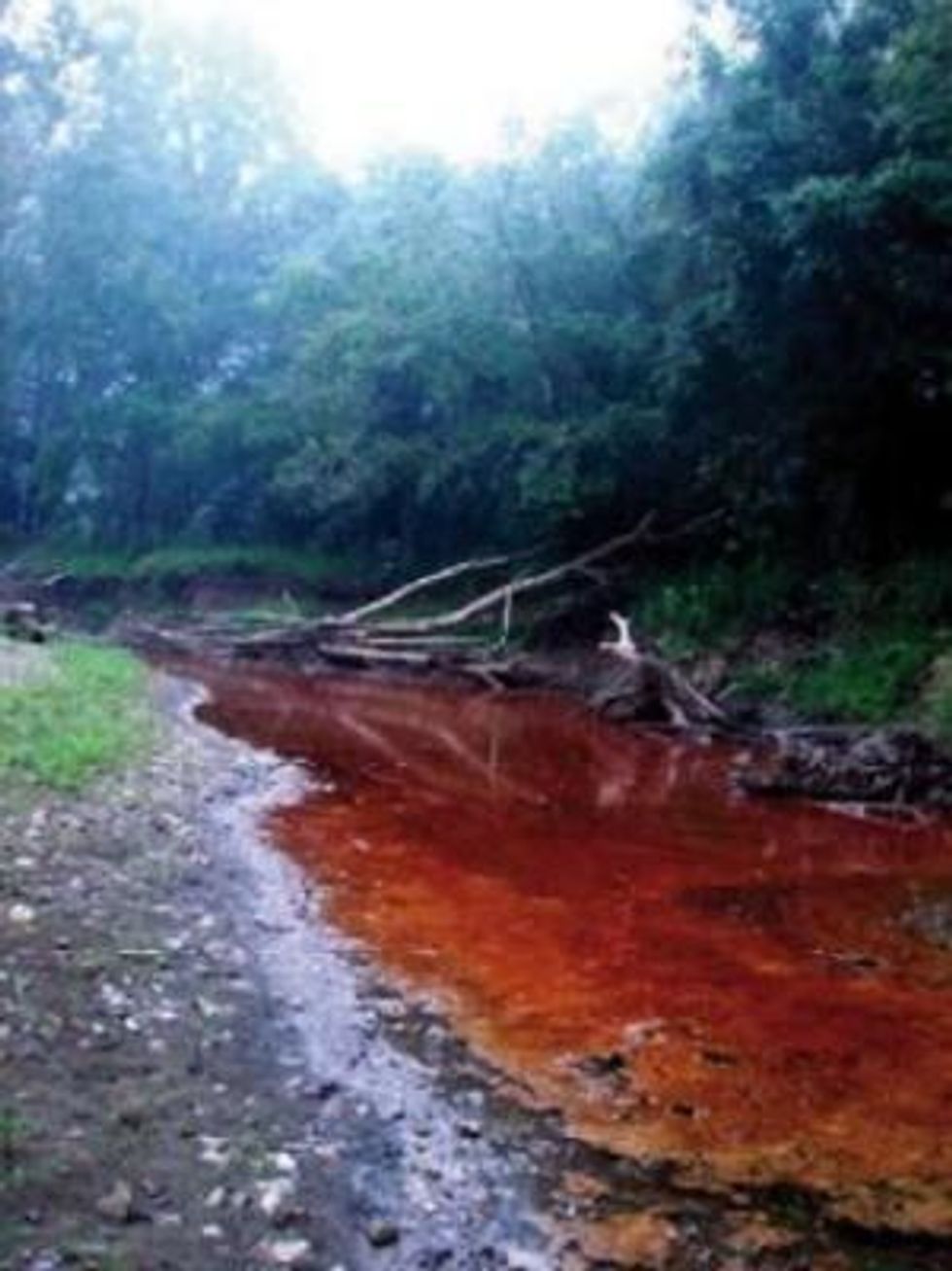 Fracking fluids spill into a creek in W. Va. in 2009. Photo: Ed Wade Jr. and Wetzel County Action Group, via Environment America Research & Policy Center.