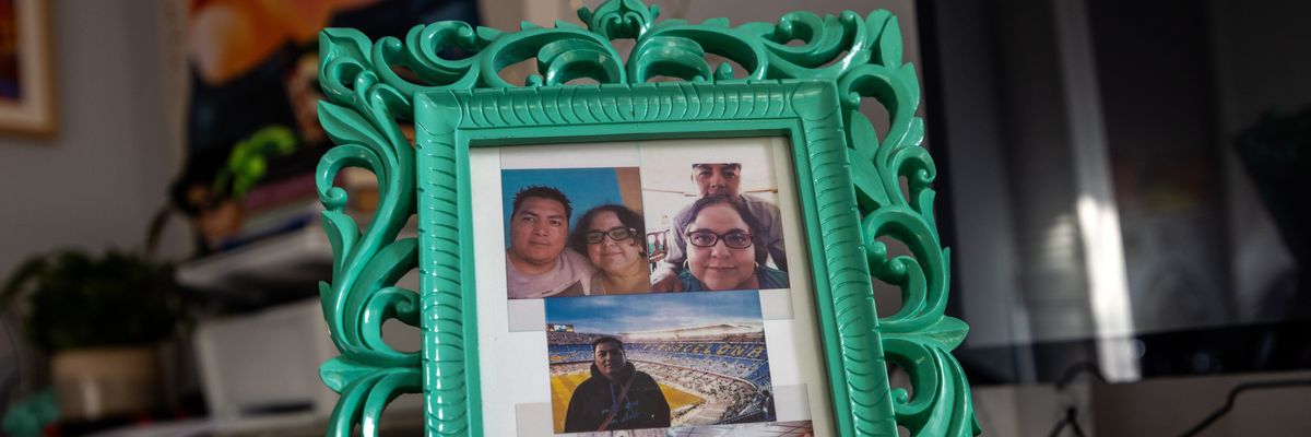 Framed images are seen of Sandra Muñoz with her husband Luis, an undocumented immigrant